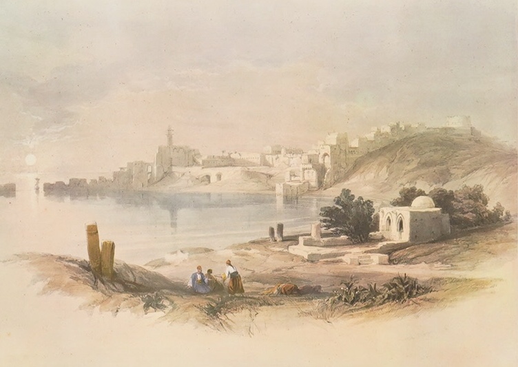 After David Roberts RA RBA (Scottish 1796-1864) - a pair of reproduction colour prints, Citadel of Sidon, Lebanon and Sidon, 42 x 56cm, gilt framed. Condition - fair, would benefit from a clean